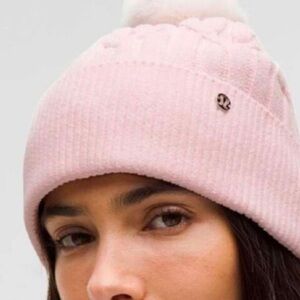 NWT Cable-Knit Pom-Pom Beanie- Strawberry Milkshake